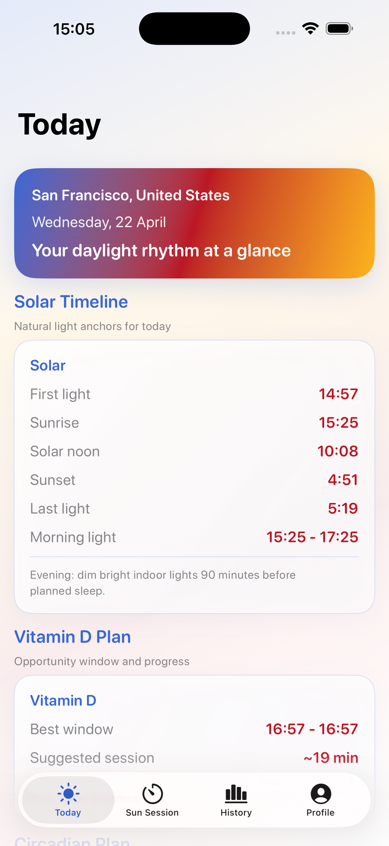 SunSync home screen